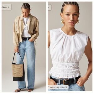 J. Crew Hyacinth Top blouse shell smocked sleeveless cotton poplin White 8 10 M